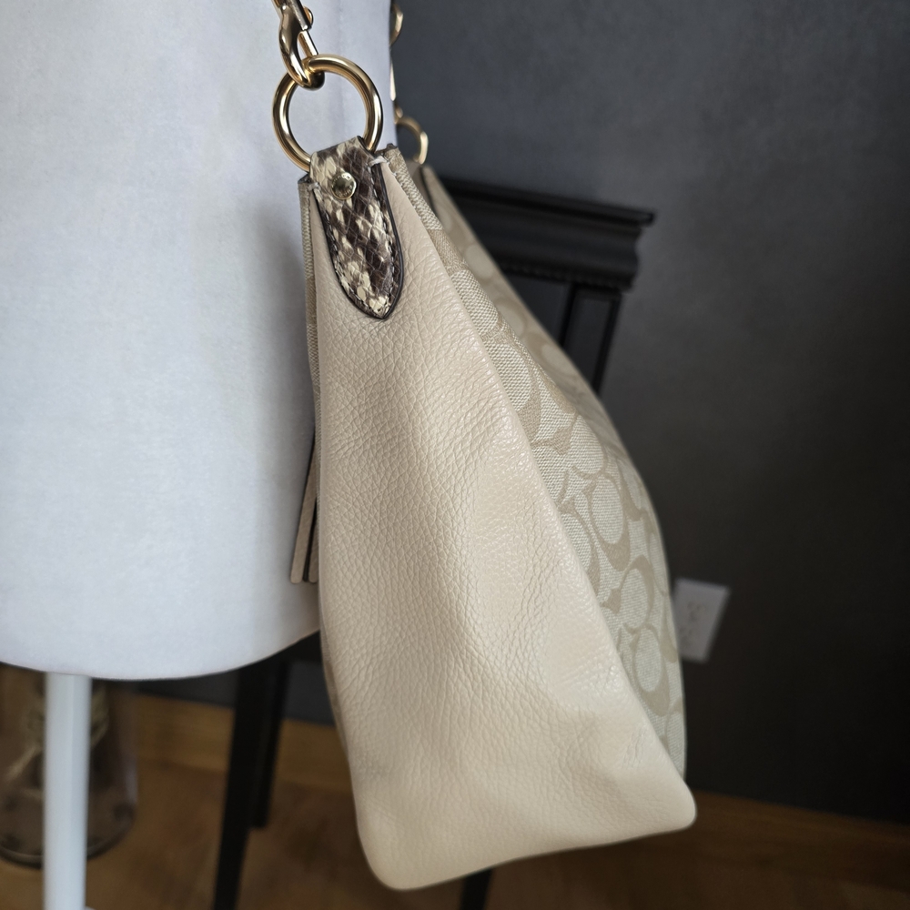 Coach Jules Hobo Pebble & Snake-Embossed Leather Bag Light Khaki/Ivory C91 - Picture 7 of 14